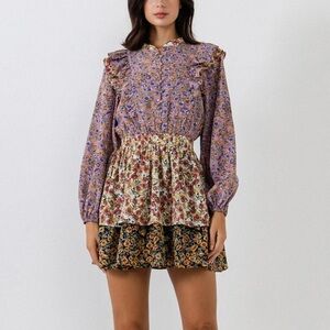 Anthropologie Free The Roses Bohemian Multi Floral Pattern Tiered Dress Whimsy M